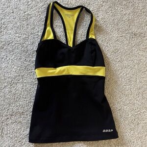 BEBE SPORT Black and Yellow Racerback Athletic Tank